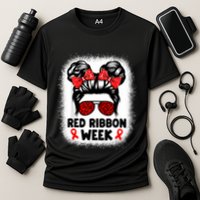Red Ribbon Week Women Messy Bun Red Ribbon Week Awareness Cooling Performance Crew T-Shirt