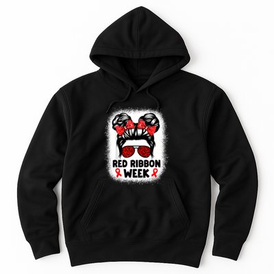 Red Ribbon Week Women Messy Bun Red Ribbon Week Awareness Hoodie
