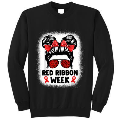 Red Ribbon Week Women Messy Bun Red Ribbon Week Awareness Sweatshirt