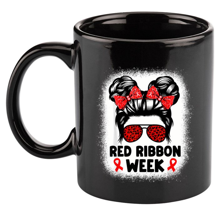 Red Ribbon Week Women Messy Bun Red Ribbon Week Awareness 11oz C Handle Ceramic Mug