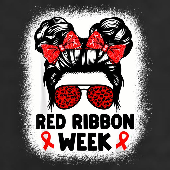 Red Ribbon Week Women Messy Bun Red Ribbon Week Awareness 11oz C Handle Ceramic Mug