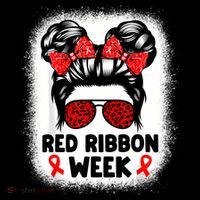 Red Ribbon Week Women Messy Bun Red Ribbon Week Awareness Flatbill Hat