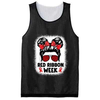 Red Ribbon Week Women Messy Bun Red Ribbon Week Awareness Mesh Reversible Basketball Jersey Tank