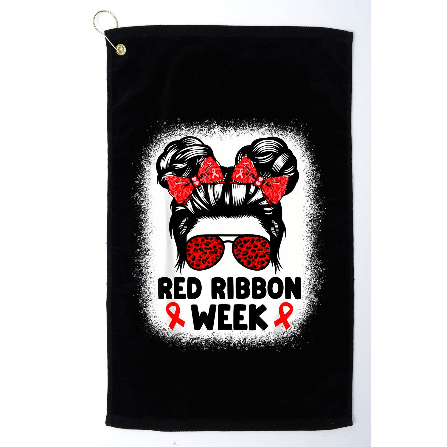 Red Ribbon Week Women Messy Bun Red Ribbon Week Awareness Golf Towel