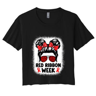 Red Ribbon Week Women Messy Bun Red Ribbon Week Awareness Crop Top