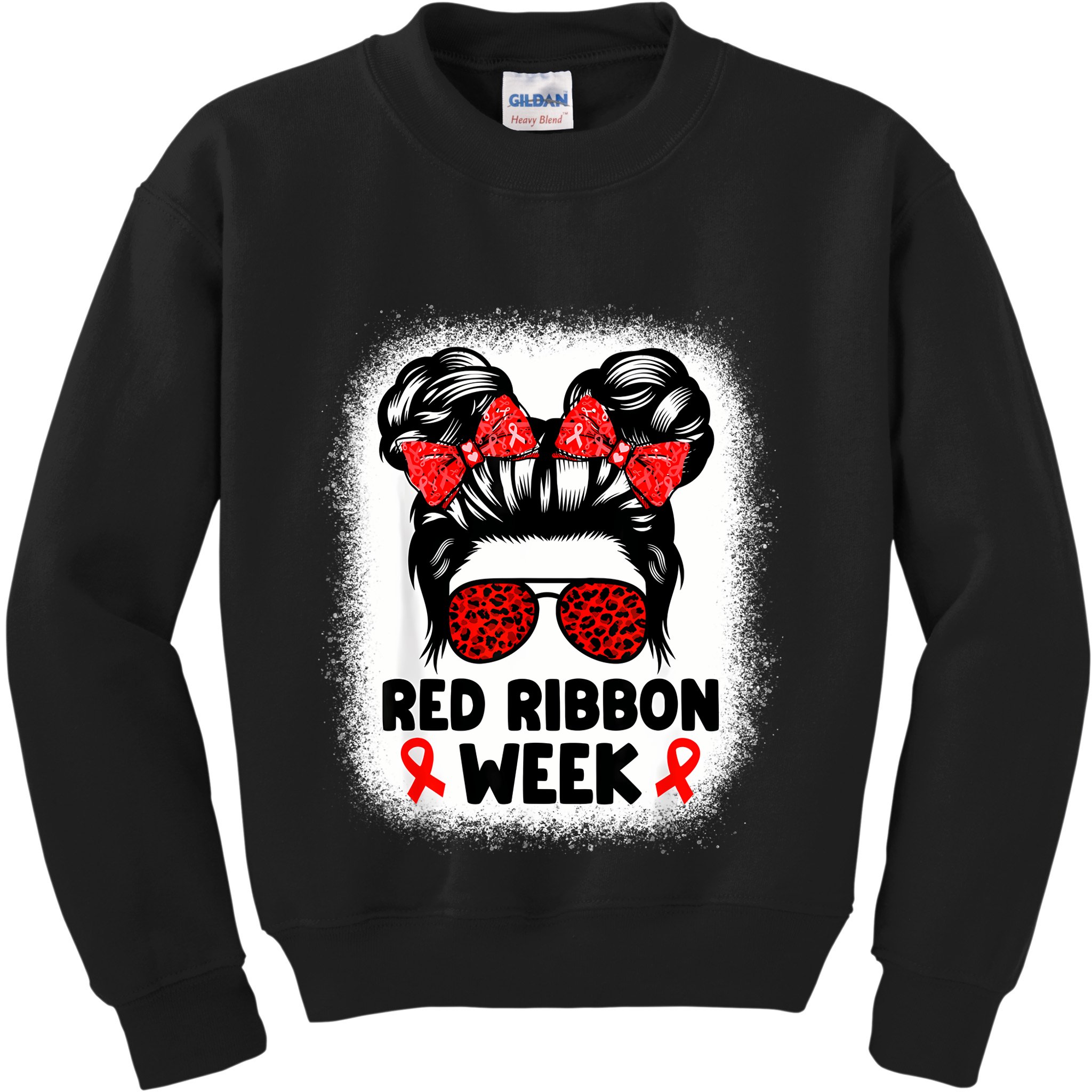 Red Ribbon Week Women Messy Bun Red Ribbon Week Awareness Kids Sweatshirt