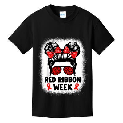 Red Ribbon Week Women Messy Bun Red Ribbon Week Awareness Kids T-Shirt