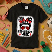 Red Ribbon Week Women Messy Bun Red Ribbon Week Awareness Kids T-Shirt