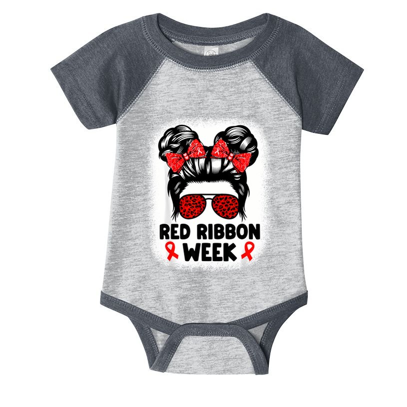 Red Ribbon Week Women Messy Bun Red Ribbon Week Awareness Infant Baby Jersey Bodysuit