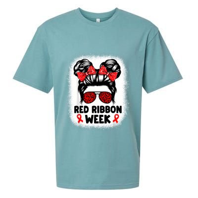 Red Ribbon Week Women Messy Bun Red Ribbon Week Awareness Sueded Cloud Jersey T-Shirt