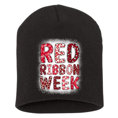 Red Ribbon Week Groovy Red Ribbon Awareness For Women Short Acrylic Beanie