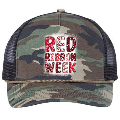 Red Ribbon Week Groovy Red Ribbon Awareness For Women Retro Rope Trucker Hat Cap