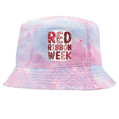 Red Ribbon Week Groovy Red Ribbon Awareness For Women Tie-Dyed Bucket Hat