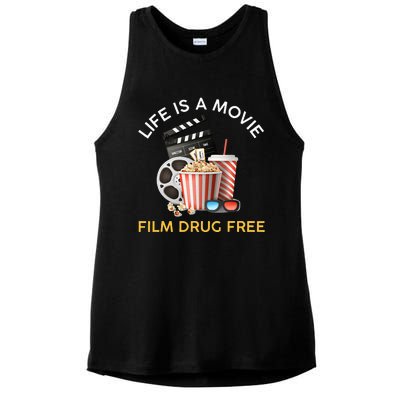 Red Ribbon Week Life Is A Movie Film Drug Free Ladies PosiCharge Tri-Blend Wicking Tank