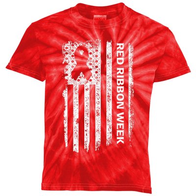 Red Ribbon Week American Flag Vintage Distressed Kids Tie-Dye T-Shirt