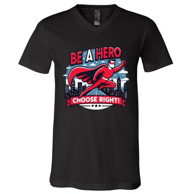 Red Ribbon Week Awareness For Students and Teachers V-Neck T-Shirt