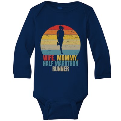 Retro Running Wife Mom Half Marathon Runner Gift Baby Long Sleeve Bodysuit