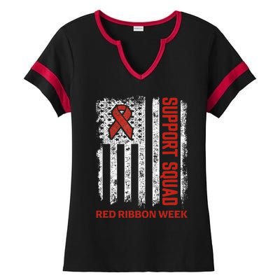 Red Ribbon Week American Flag Vintage Distressed Ladies Halftime Notch Neck Tee