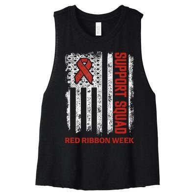 Red Ribbon Week American Flag Vintage Distressed Women's Racerback Cropped Tank