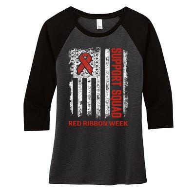 Red Ribbon Week American Flag Vintage Distressed Women's Tri-Blend 3/4-Sleeve Raglan Shirt