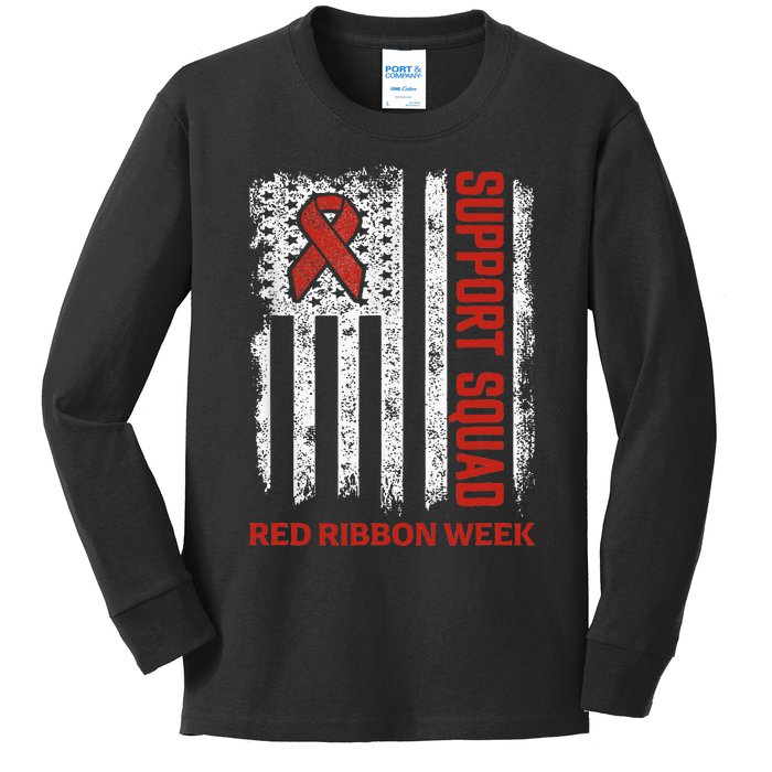 Red Ribbon Week American Flag Vintage Distressed Kids Long Sleeve Shirt