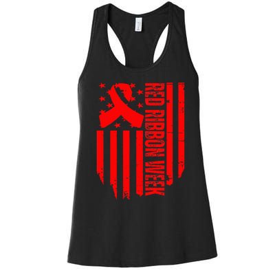 Red Ribbon Week  Vintage American Flag Distressed Women's Racerback Tank