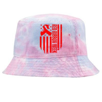 Red Ribbon Week  Vintage American Flag Distressed Tie-Dyed Bucket Hat