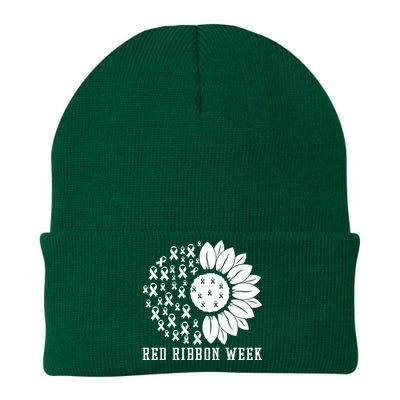 Red Ribbon Week Sunflower We Wear Red Ribbon Week Awareness Knit Cap Winter Beanie