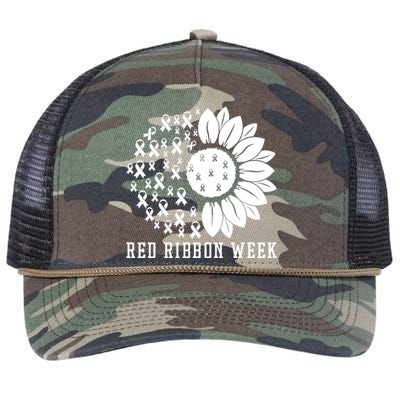 Red Ribbon Week Sunflower We Wear Red Ribbon Week Awareness Retro Rope Trucker Hat Cap