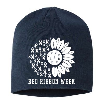 Red Ribbon Week Sunflower We Wear Red Ribbon Week Awareness Sustainable Beanie