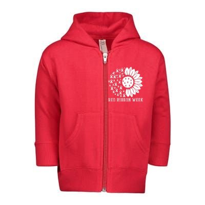 Red Ribbon Week Sunflower We Wear Red Ribbon Week Awareness Toddler Zip Fleece Hoodie