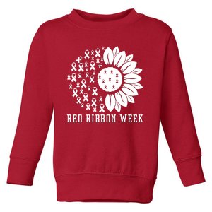 Red Ribbon Week Sunflower We Wear Red Ribbon Week Awareness Toddler Sweatshirt