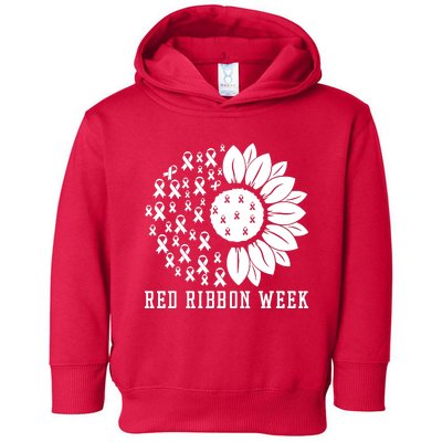 Red Ribbon Week Sunflower We Wear Red Ribbon Week Awareness Toddler Hoodie