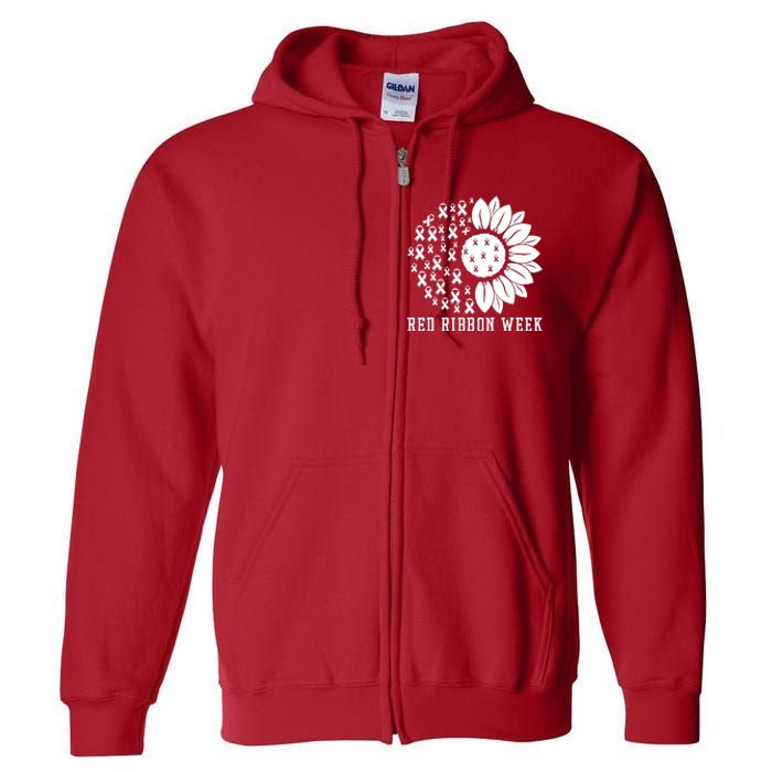 Red Ribbon Week Sunflower We Wear Red Ribbon Week Awareness Full Zip Hoodie