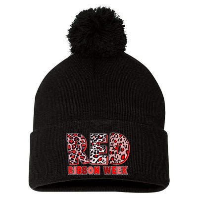 Red Ribbon Week Awareness Pom Pom 12in Knit Beanie