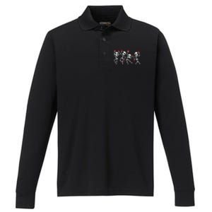 Red Ribbon week Awareness Skeleton Halloween Performance Long Sleeve Polo