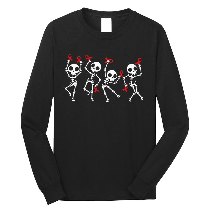 Red Ribbon week Awareness Skeleton Halloween Long Sleeve Shirt