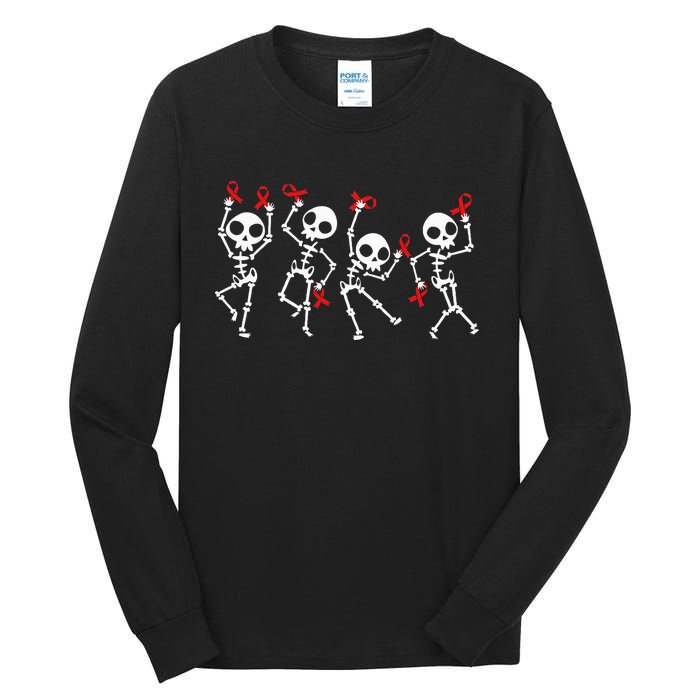 Red Ribbon week Awareness Skeleton Halloween Tall Long Sleeve T-Shirt