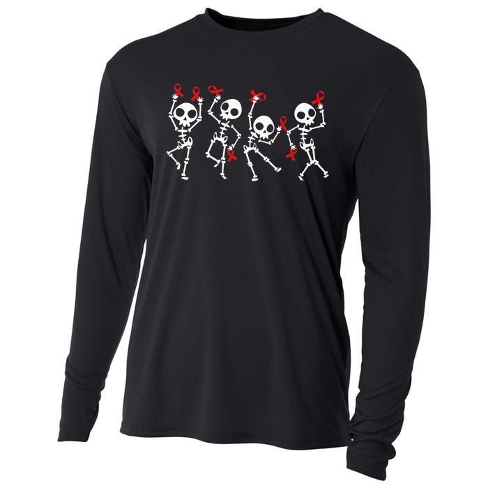 Red Ribbon week Awareness Skeleton Halloween Cooling Performance Long Sleeve Crew