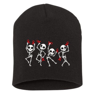 Red Ribbon week Awareness Skeleton Halloween Short Acrylic Beanie