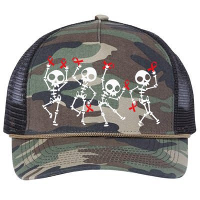 Red Ribbon week Awareness Skeleton Halloween Retro Rope Trucker Hat Cap