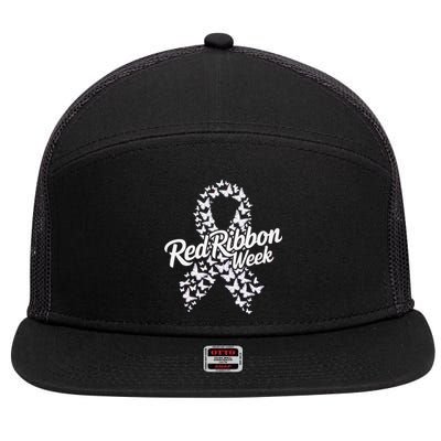 Red Ribbon Week 2024 Hope Love Support Red Ribbon Week Gift 7 Panel Mesh Trucker Snapback Hat