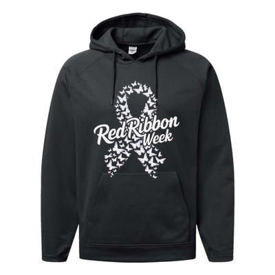 Red Ribbon Week 2024 Hope Love Support Red Ribbon Week Gift Performance Fleece Hoodie