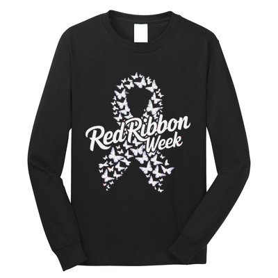 Red Ribbon Week 2024 Hope Love Support Red Ribbon Week Gift Long Sleeve Shirt