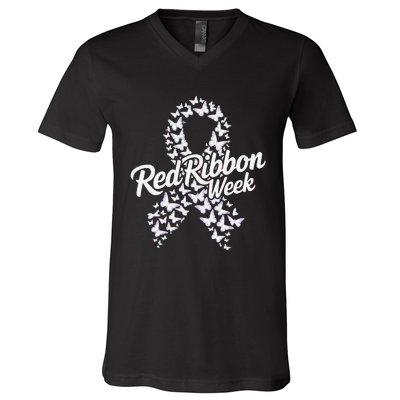 Red Ribbon Week 2024 Hope Love Support Red Ribbon Week Gift V-Neck T-Shirt