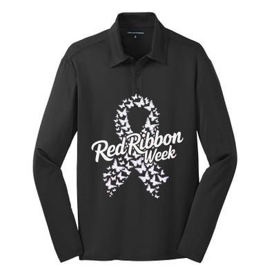 Red Ribbon Week 2024 Hope Love Support Red Ribbon Week Gift Silk Touch Performance Long Sleeve Polo