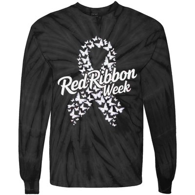 Red Ribbon Week 2024 Hope Love Support Red Ribbon Week Gift Tie-Dye Long Sleeve Shirt