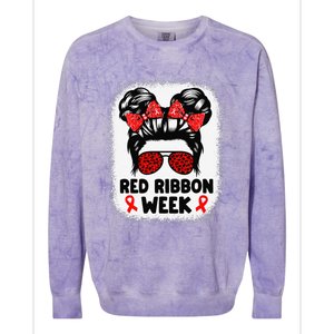 Red Ribbon Week Women Messy Bun Red Ribbon Week Awareness Gift Colorblast Crewneck Sweatshirt