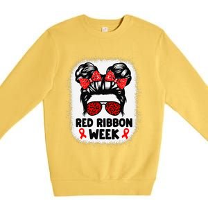 Red Ribbon Week Women Messy Bun Red Ribbon Week Awareness Gift Premium Crewneck Sweatshirt