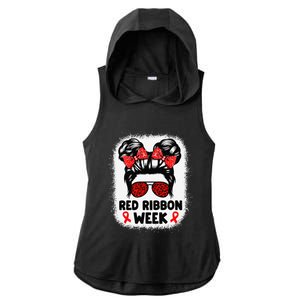 Red Ribbon Week Women Messy Bun Red Ribbon Week Awareness Gift Ladies PosiCharge Tri-Blend Wicking Draft Hoodie Tank